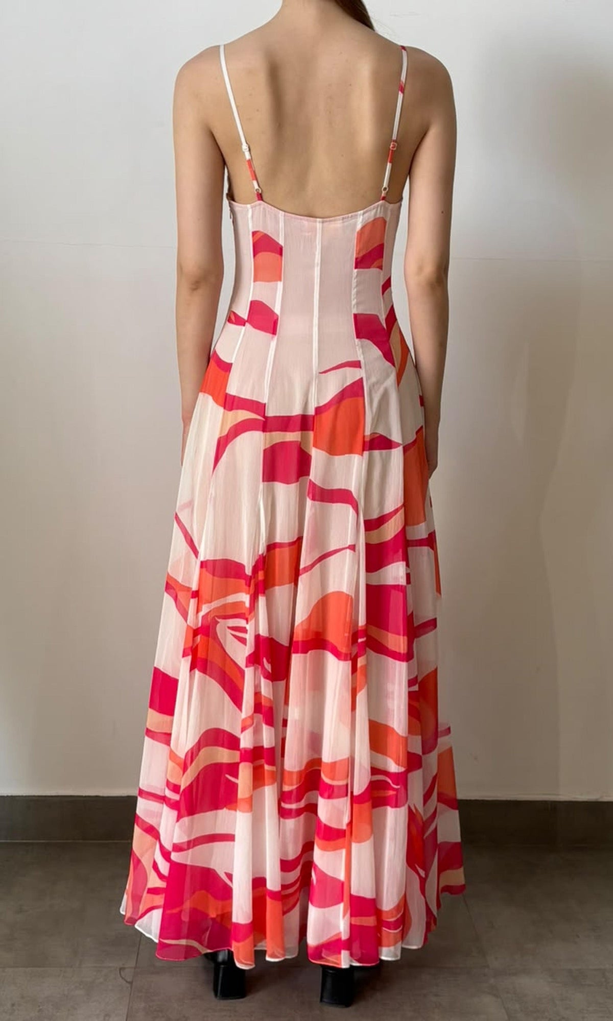 Womens | Inv Poly Chiffion Abstract Print Long Dress | Pink/White