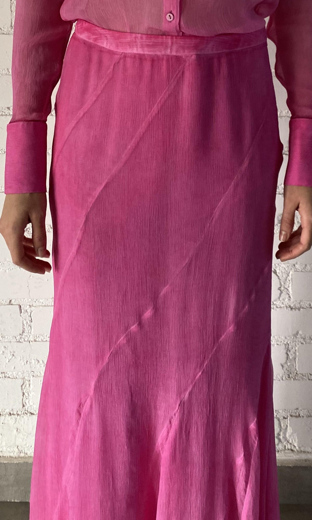 Womens | Inv Viscose Crinkle Georgtte Long Skirt | Pink