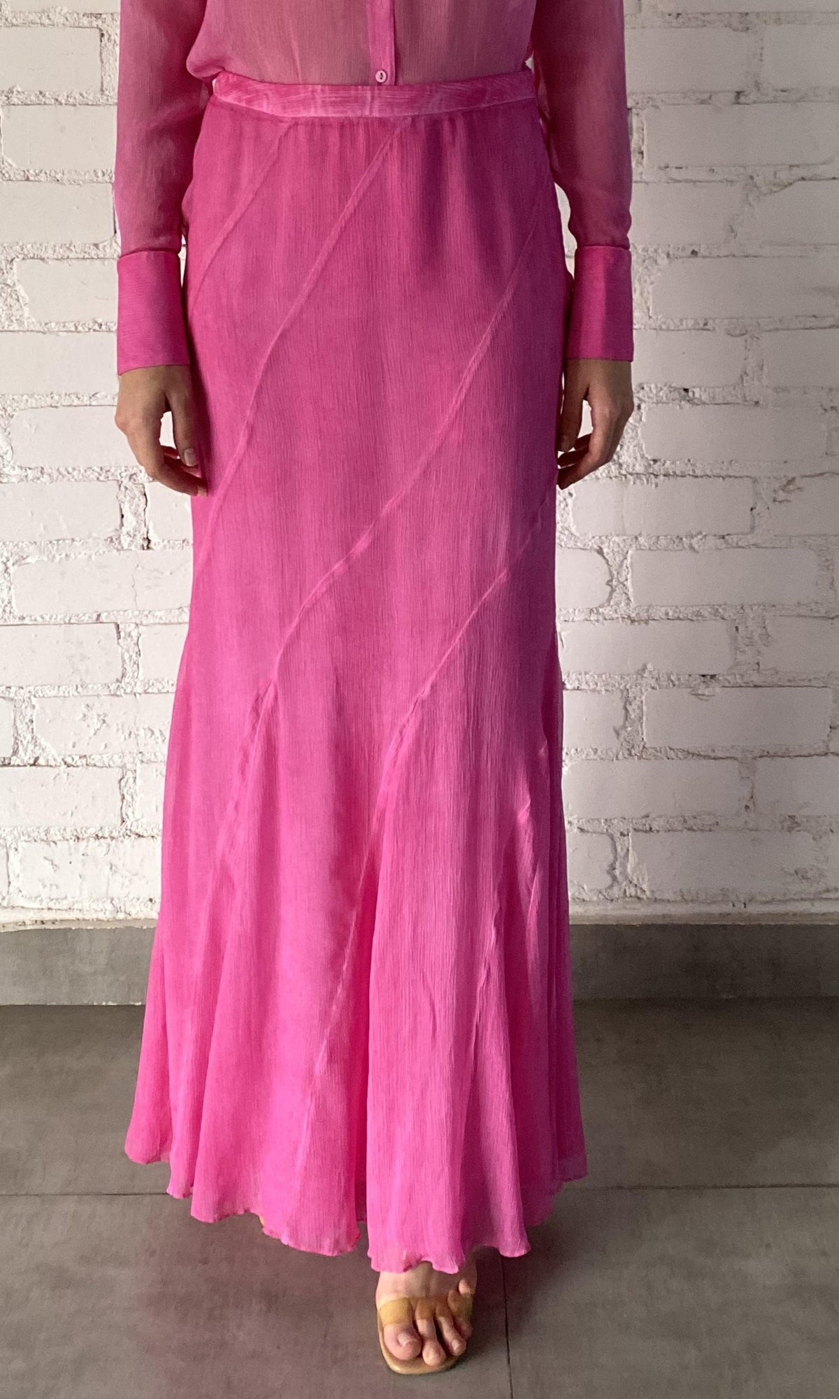 Womens | Inv Viscose Crinkle Georgtte Long Skirt | Pink