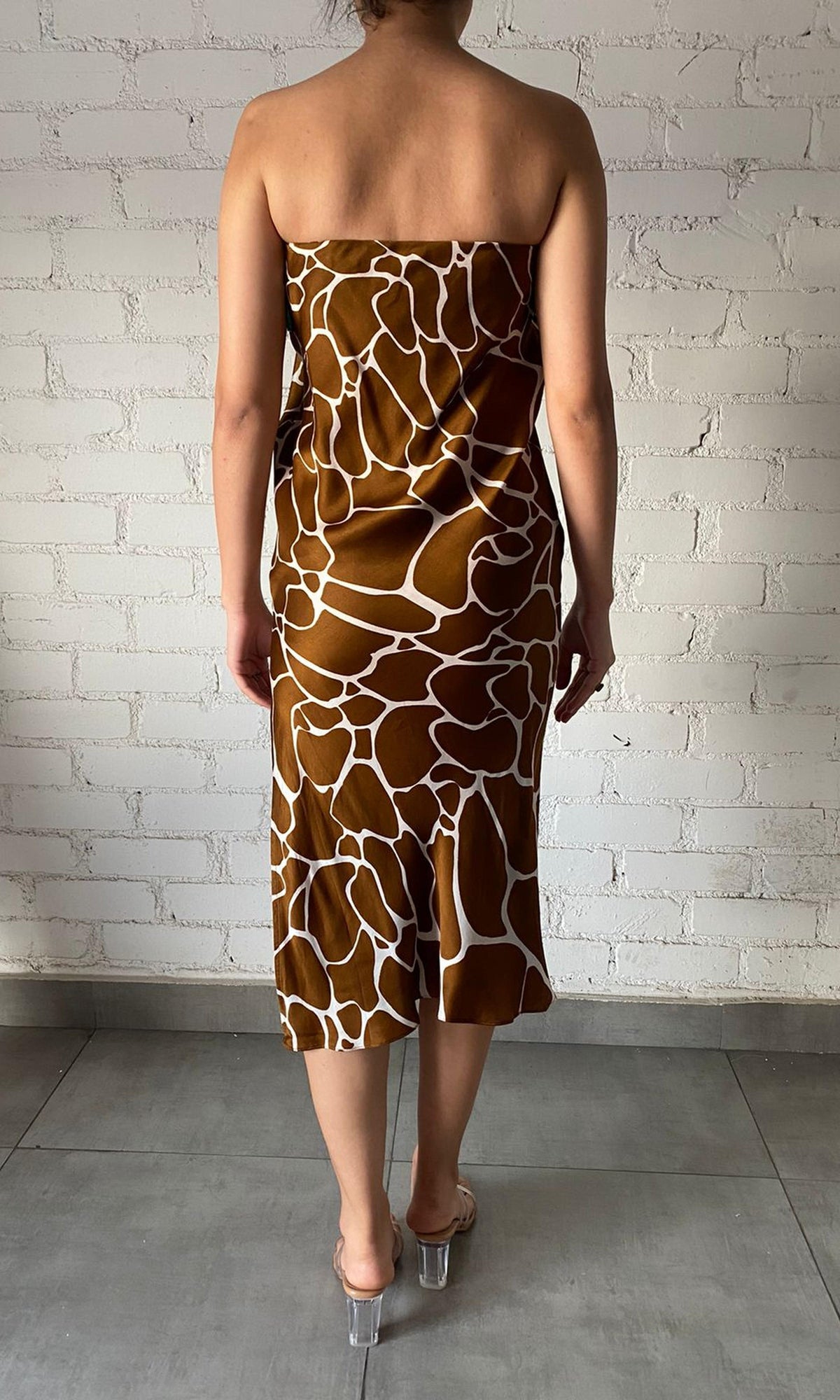 Womens | Inv Heavy Crepe Long Dress | Brown White