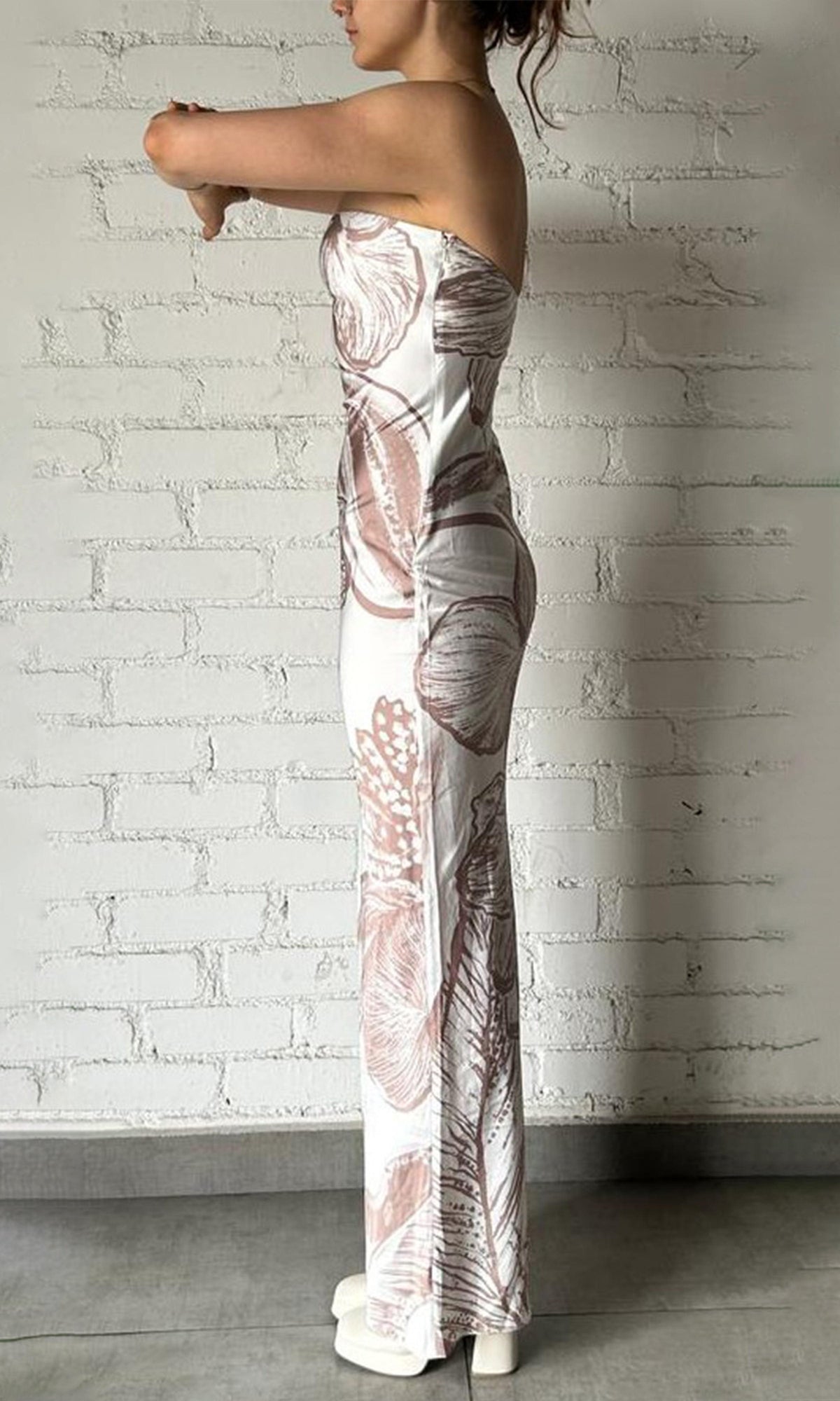 Womens | Inv Polyester Satin Long Dress | White/Beige