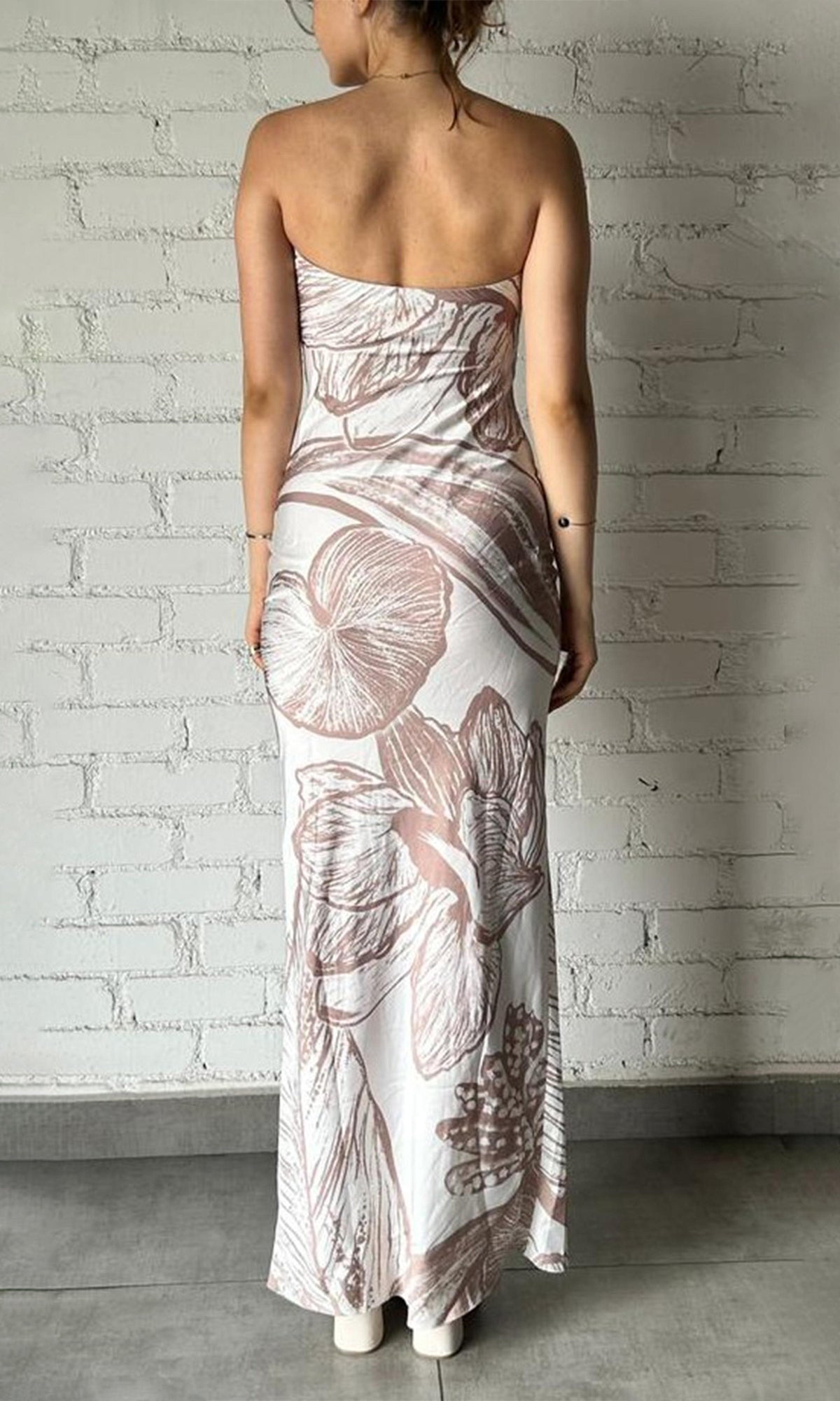 Womens | Inv Polyester Satin Long Dress | White/Beige