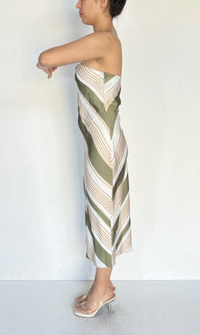 Womens | Inv Polyester Satin Midi Dress | White Green