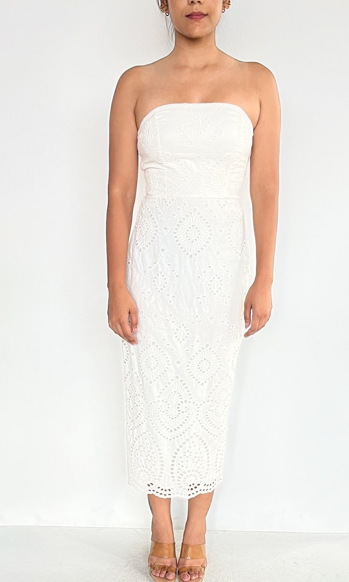 Womens | Inv Cotton Schiffli Midi Dress | White