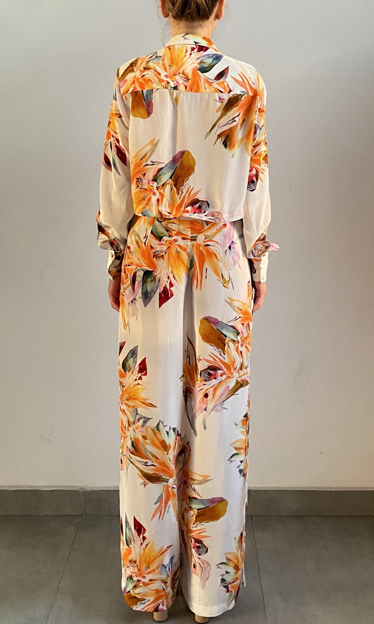 Rococo Sand | Jill Viscose Natural Crepe Crop Shirt | White Multi