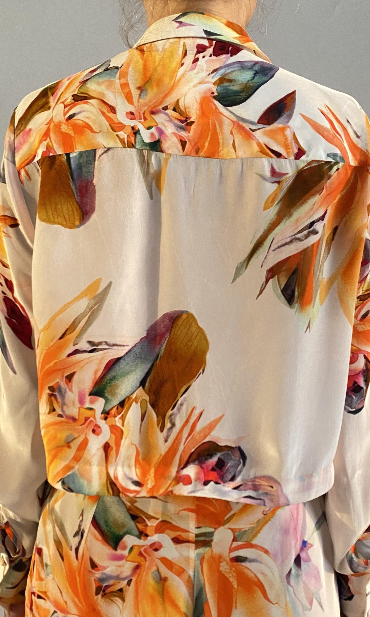 Rococo Sand | Jill Viscose Natural Crepe Crop Shirt | White Multi