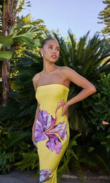 Womens | Juri Polyester Satin Lycra Long Dress | Yellow Purple
