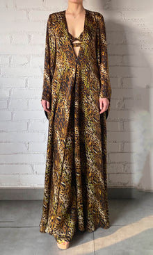 Womens | Kye Viscose Satin Cape | Black Brown Multi
