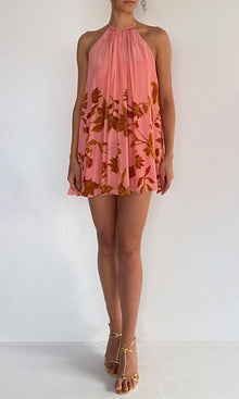 Womens | Mae Natural Crepe Halter Mini Dress | Peach