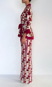 Rococo Sand | Maia Viscose Heavy Crepe Robe | Ivory Burgundy