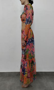 Womens | Plum Polyester Stripe Net Long Skirt | Multi