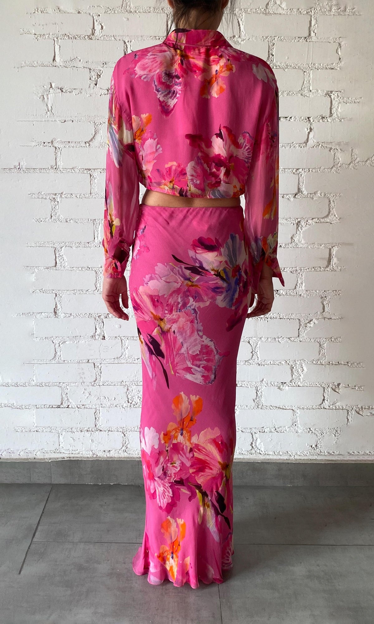 Womens | Quin Viscose Crinkle Chiffon Long Skirt | Pink