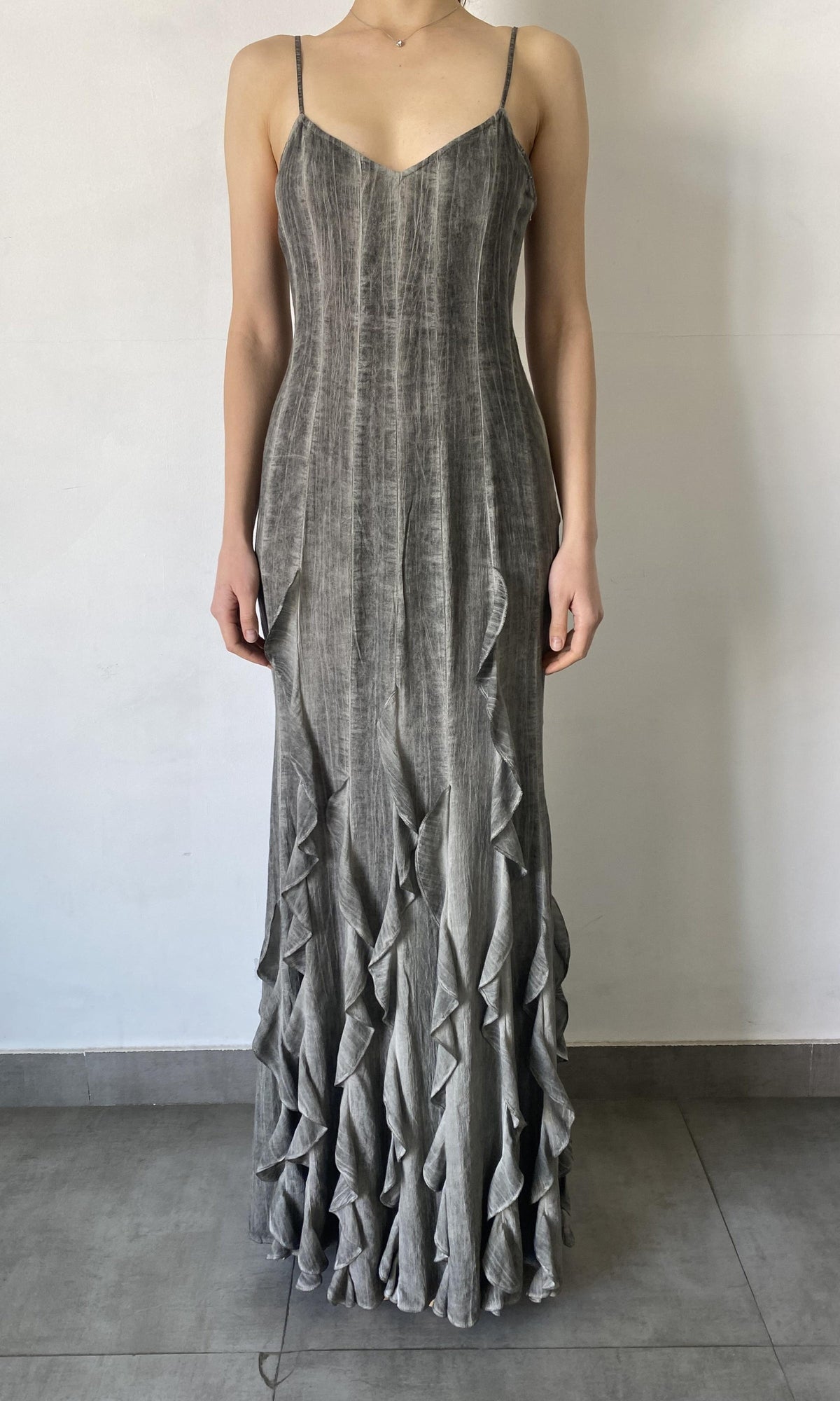 Womens | River Viscose Cotton Georgette Sleeveless Spaghetti-Strap Maxi Dress | Grey