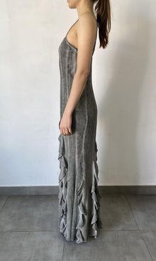 Womens | River Viscose Cotton Georgette Sleeveless Spaghetti-Strap Maxi Dress | Grey