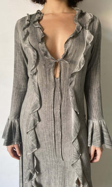 Womens | River Viscose Cotton Georgette Deep V-Neck Long Sleeve Maxi Dress | Grey