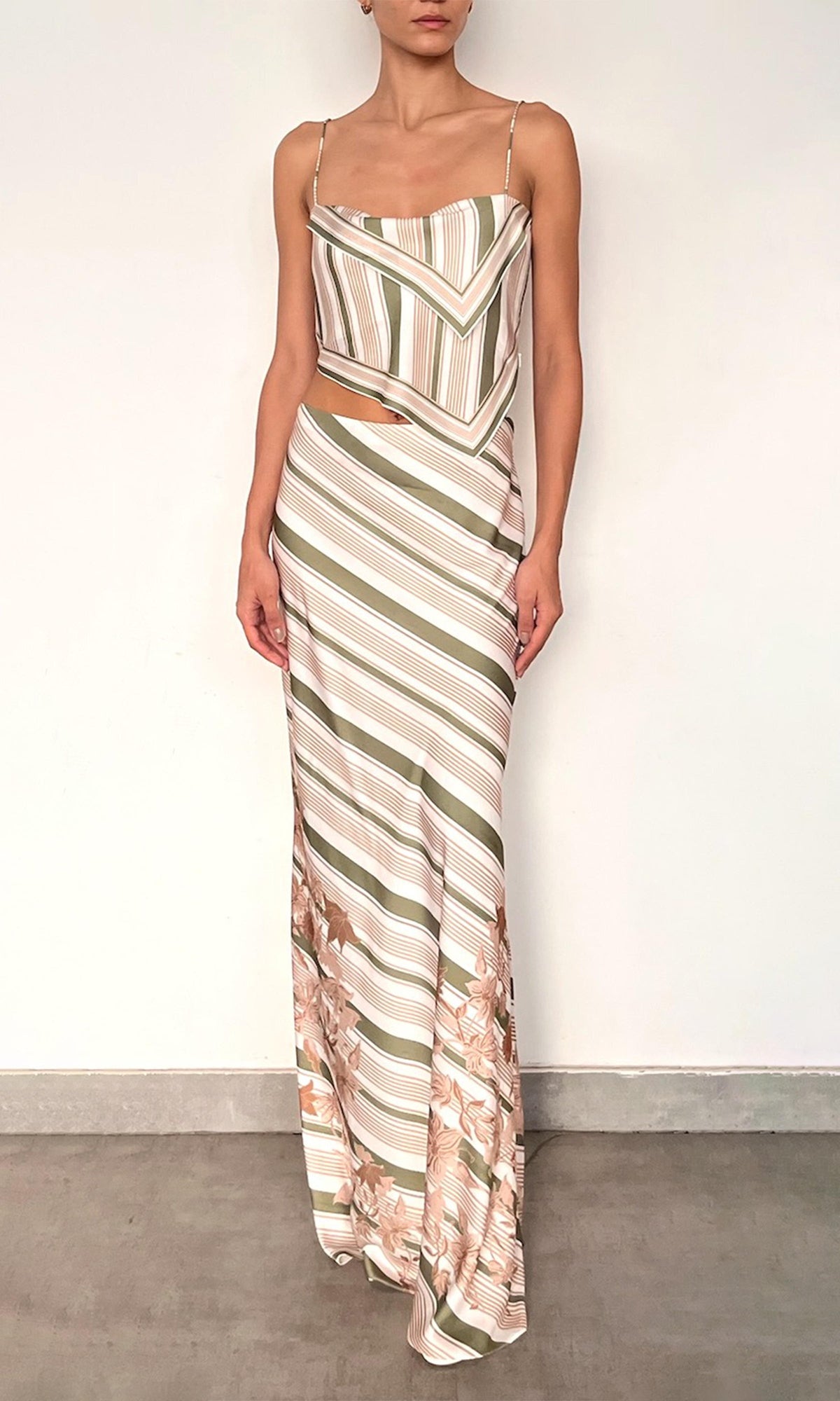 Womens | Taio Polyester Satin Lycra Long Skirt | Green Multi