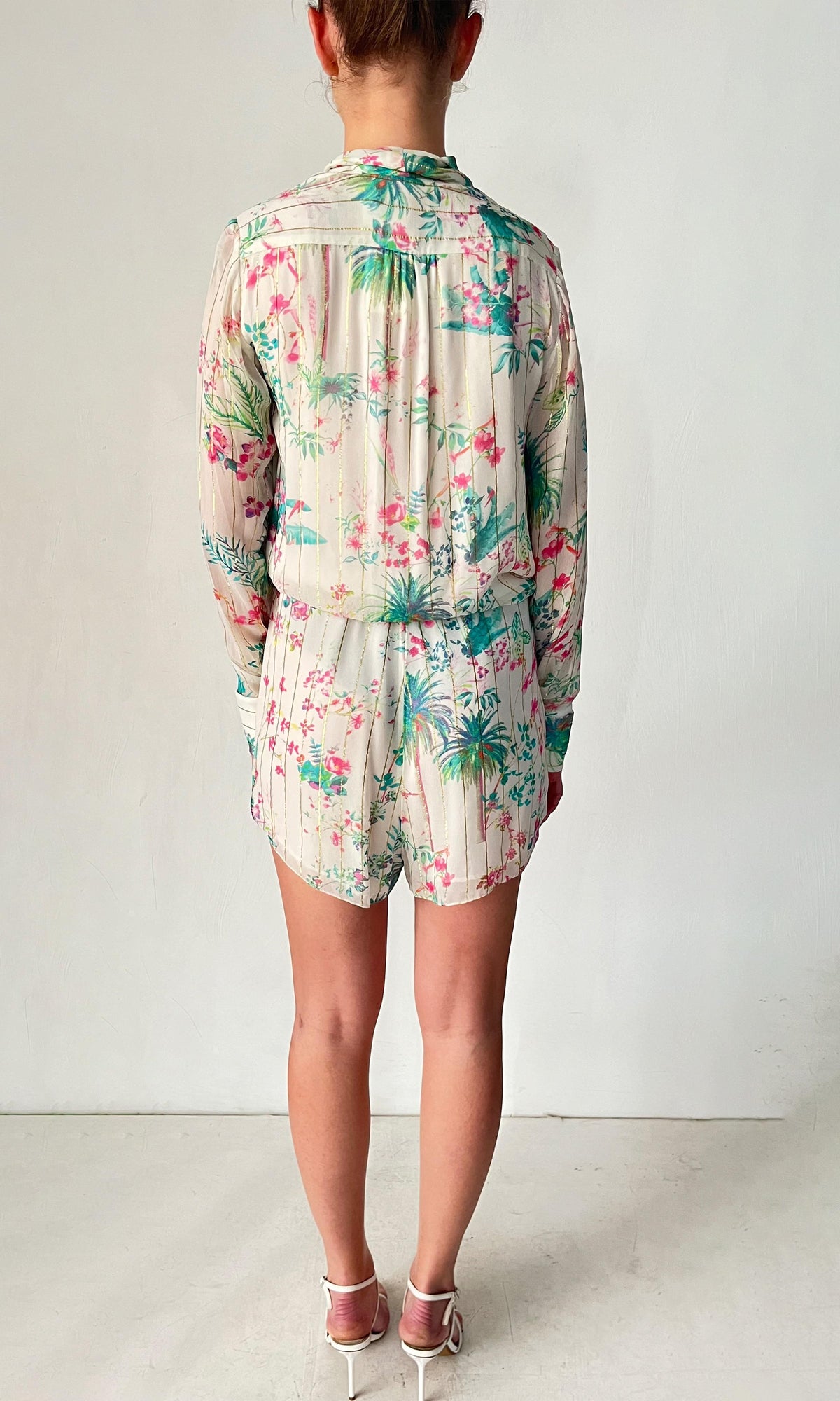 Womens | Zaina Viscose Georgette Lurex Romper | White Multi