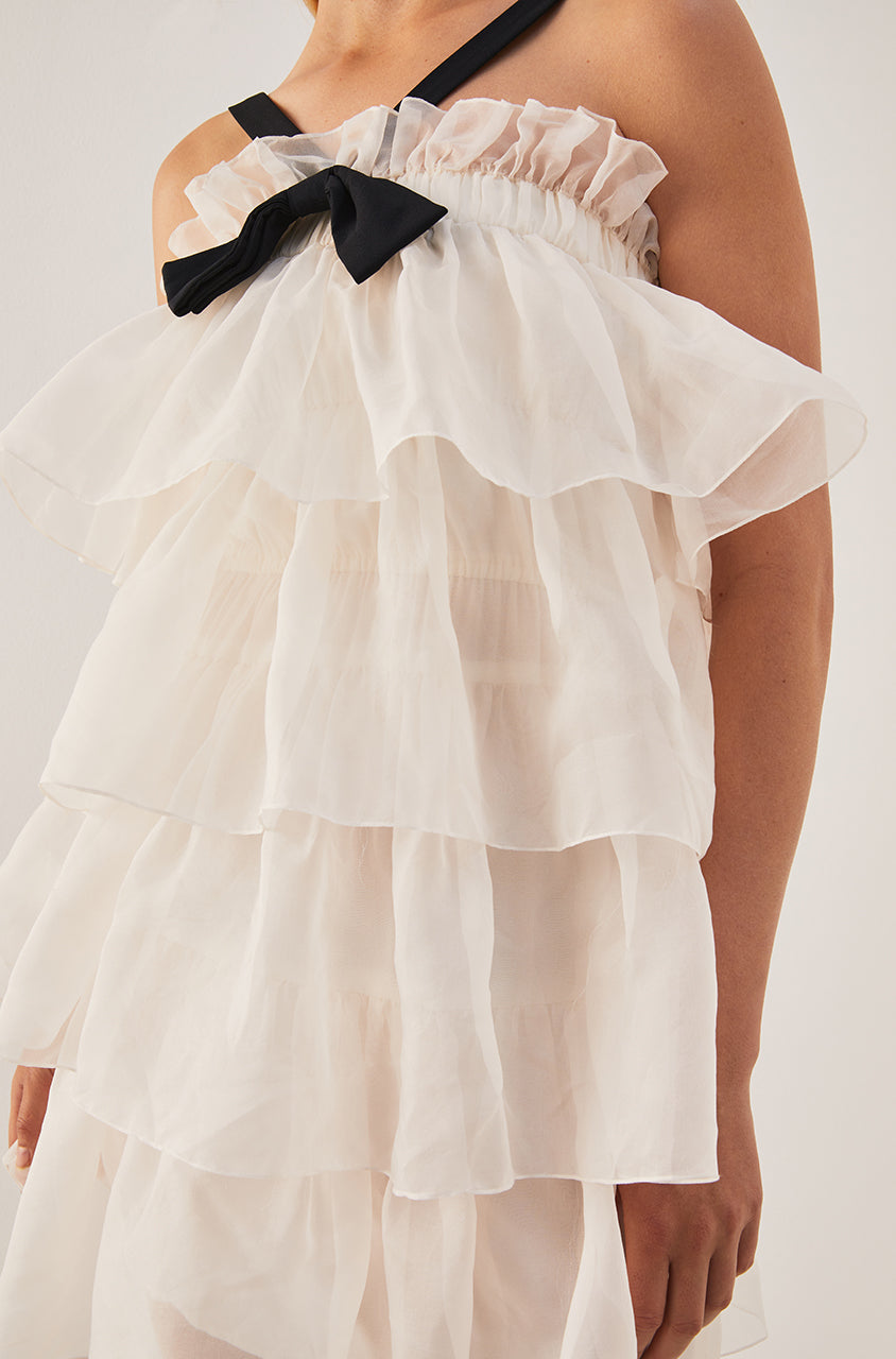 Tiered Organza Dress | Ivory/ Black
