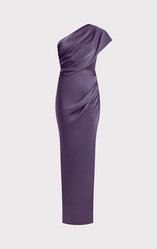 Ruched Woven Combo S/L Gown | Plum