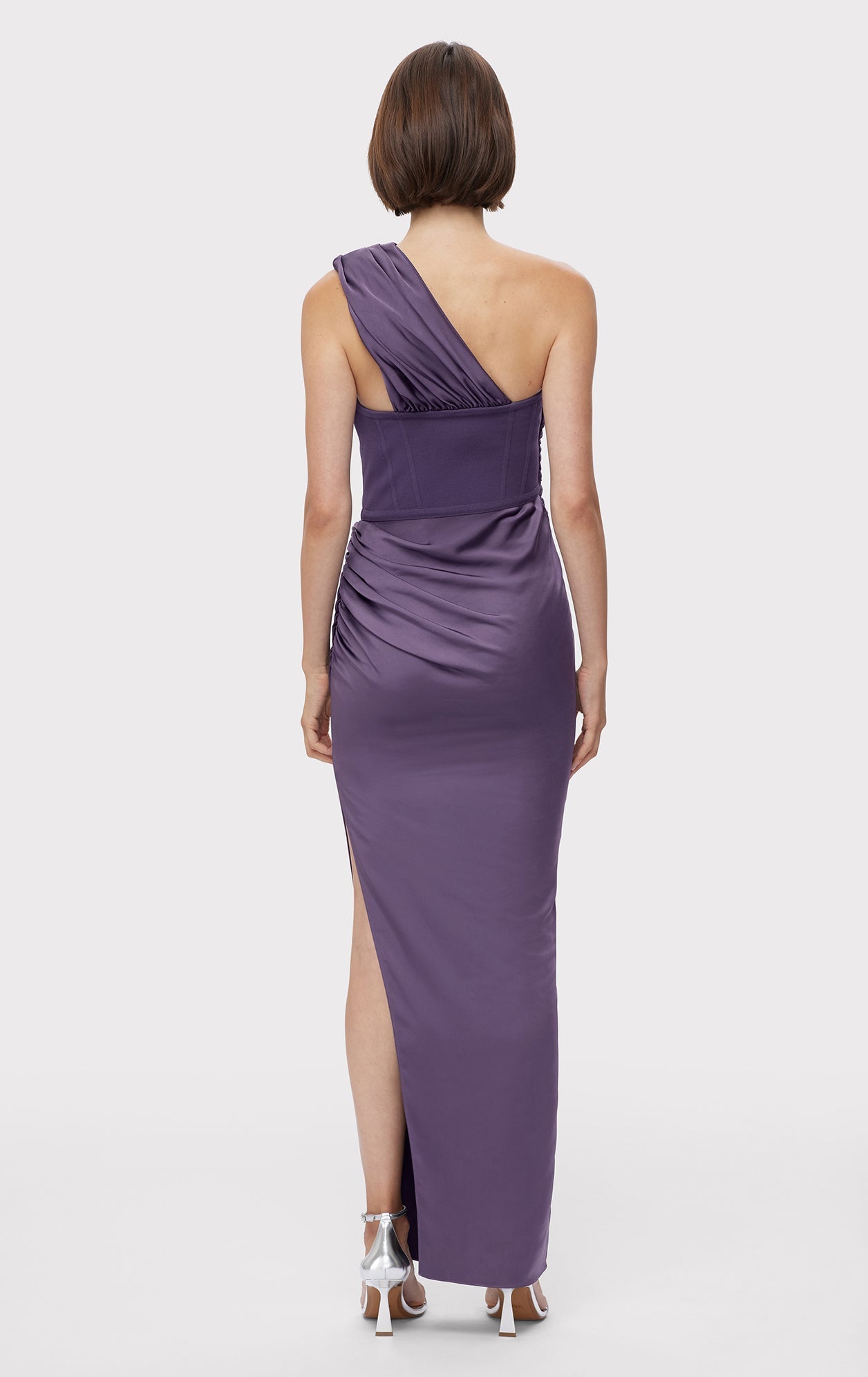 Ruched Woven Combo S/L Gown | Plum