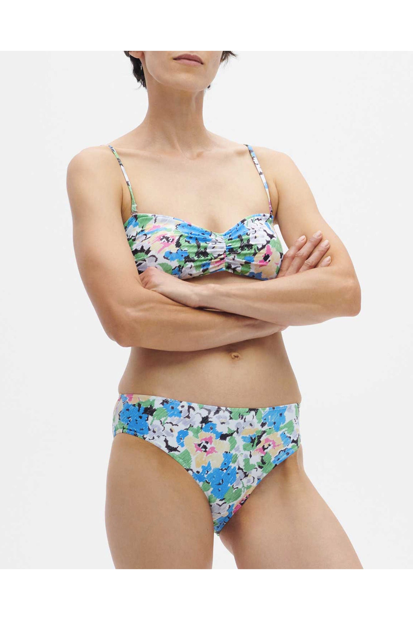 Recycled Printed Recycled Printed Gathered Bandeau Bikini Top | Floral Azure Blue