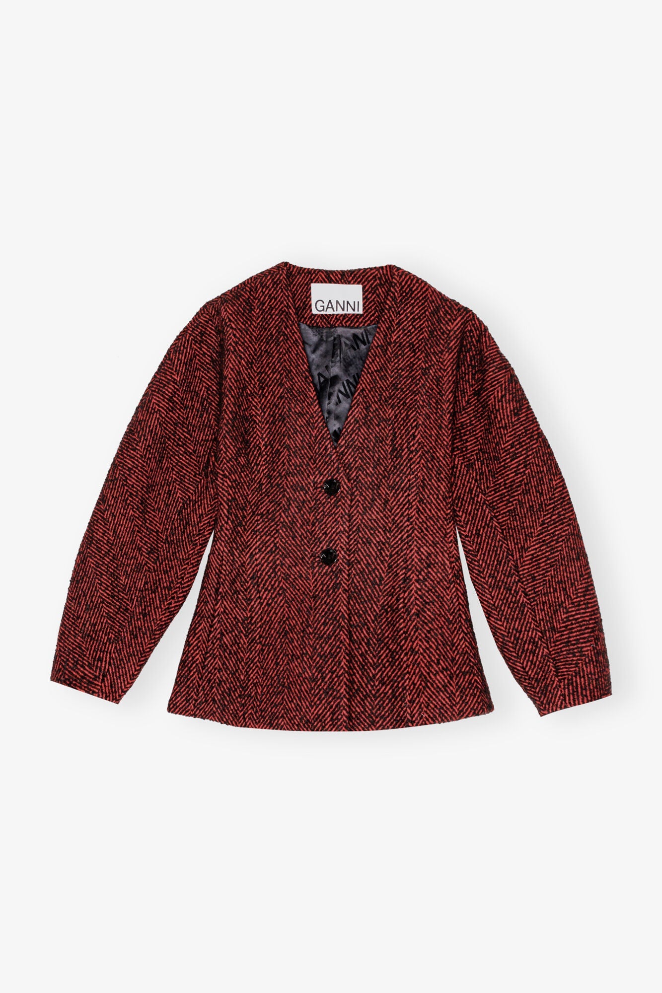 Red Herringbone Wool Curve Sleeve Blazer | Winery