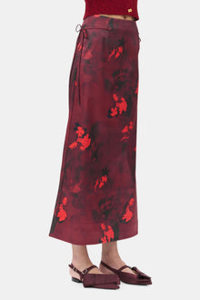 Red Printed Satin Maxi Skirt | Winery