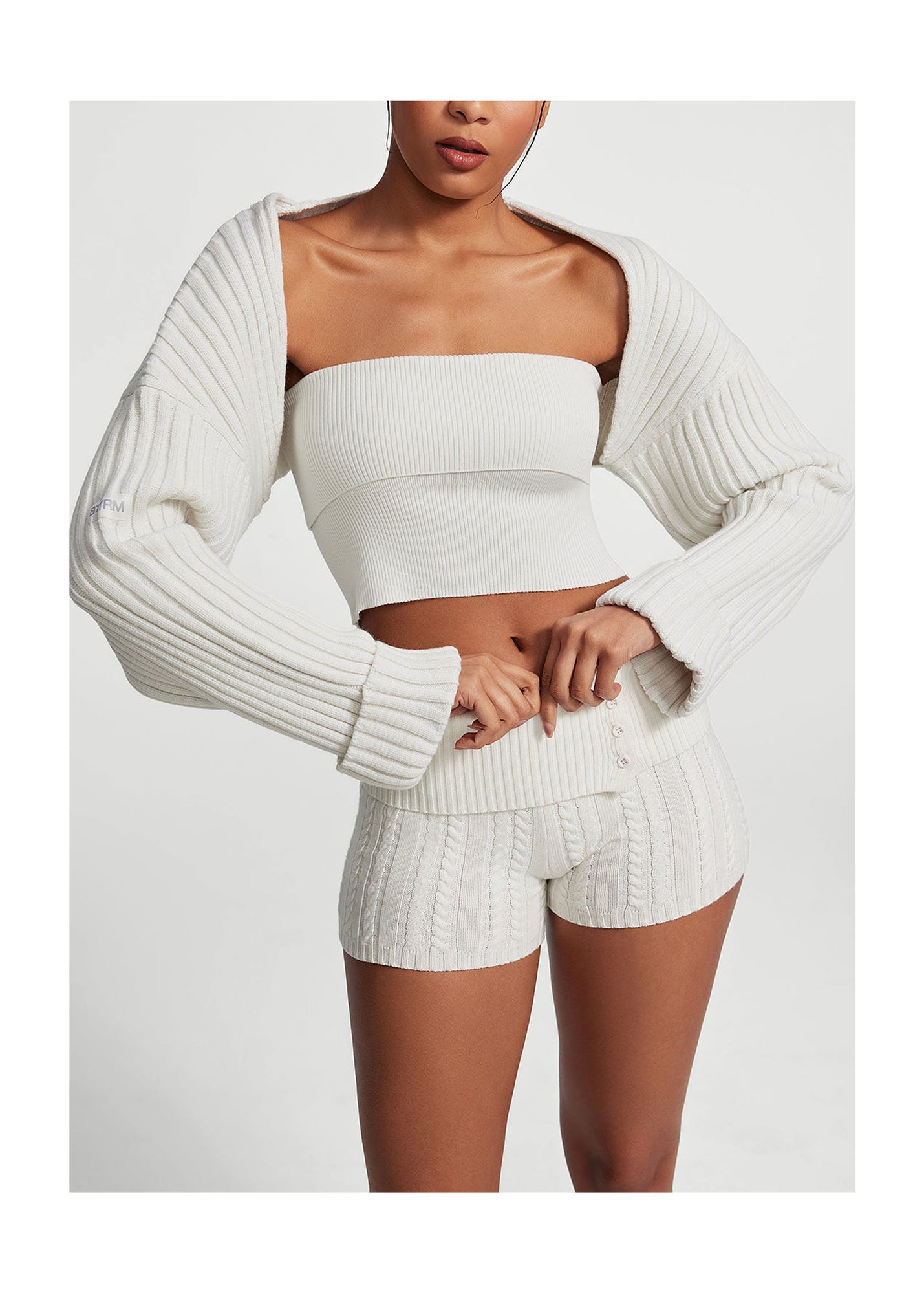 Ribbed Knit Shrug | White