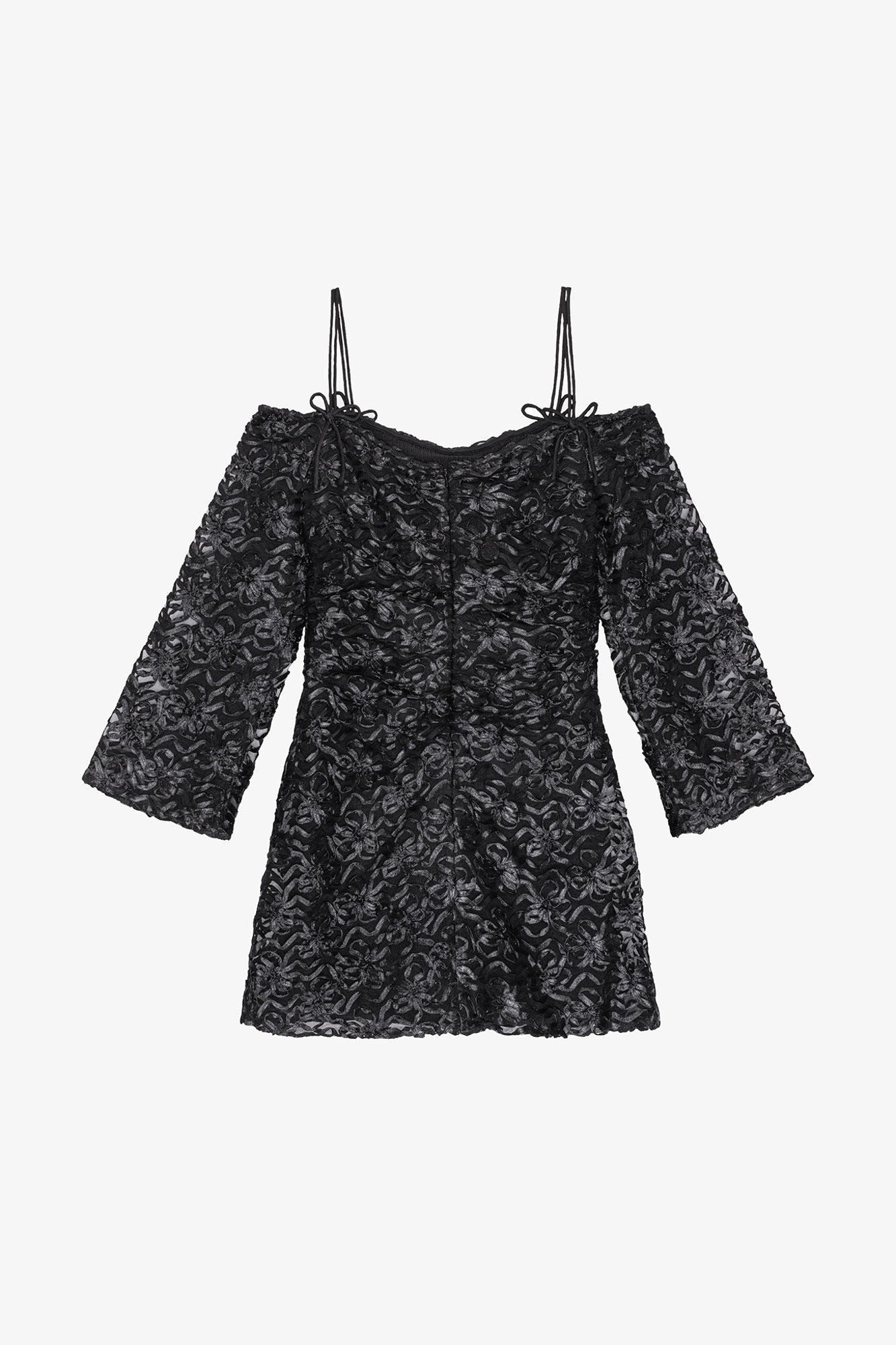 Ribbon Tulle Mini Dress | Black