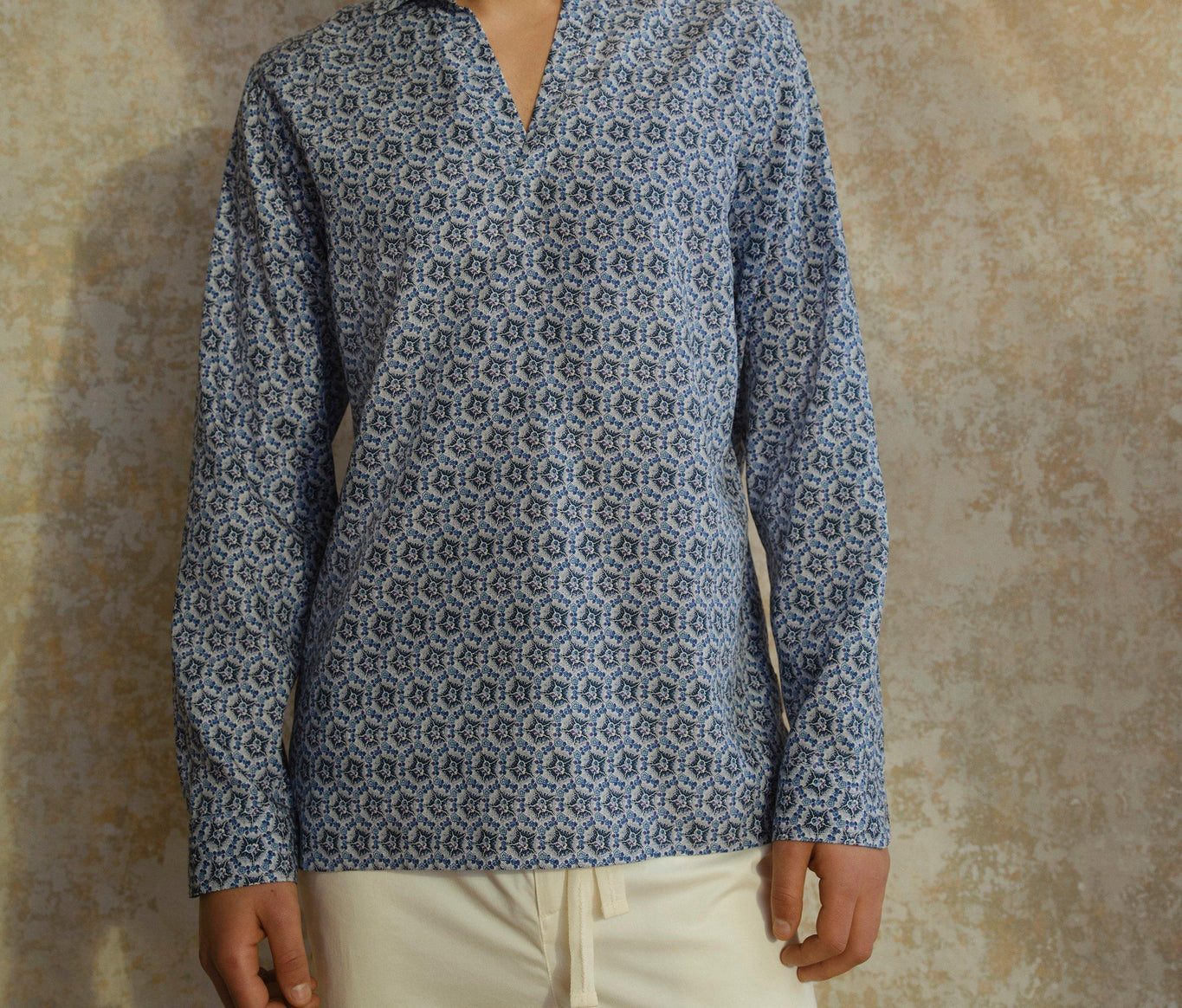 Ridley Roseate Print Relaxed Fit Overhead Shirt | Azul Blue