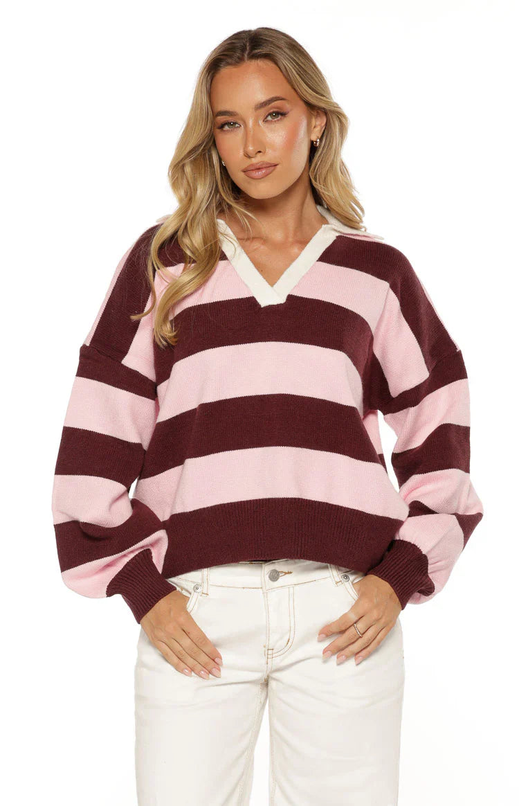 Rina Stripe Polo | Pink
