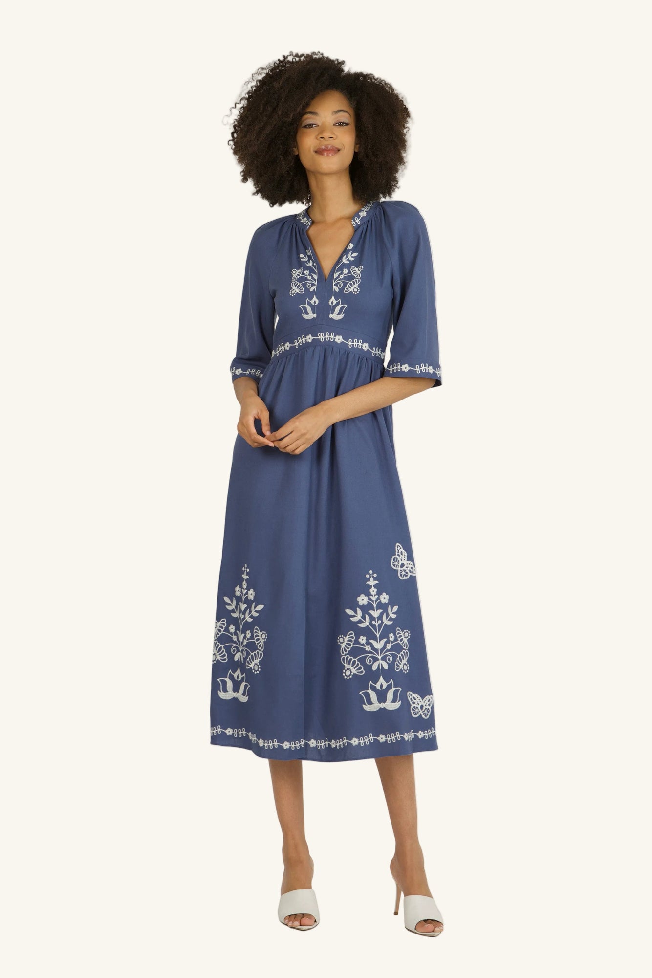 Roam Dress | Blue x Off-White Embroidery