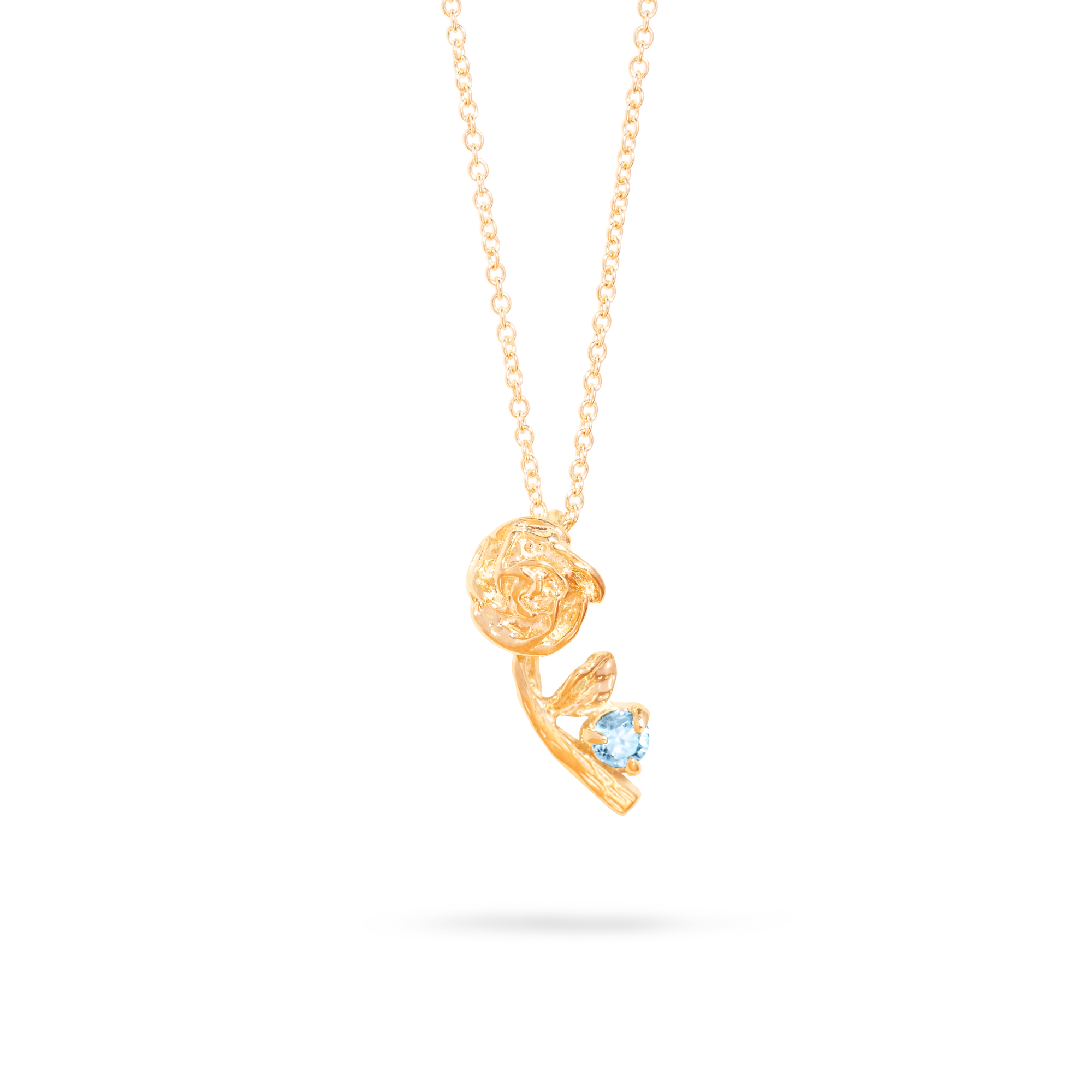Stone and Strand 10K Yellow Gold Rose Charm With Aquamarine Necklace Front Image