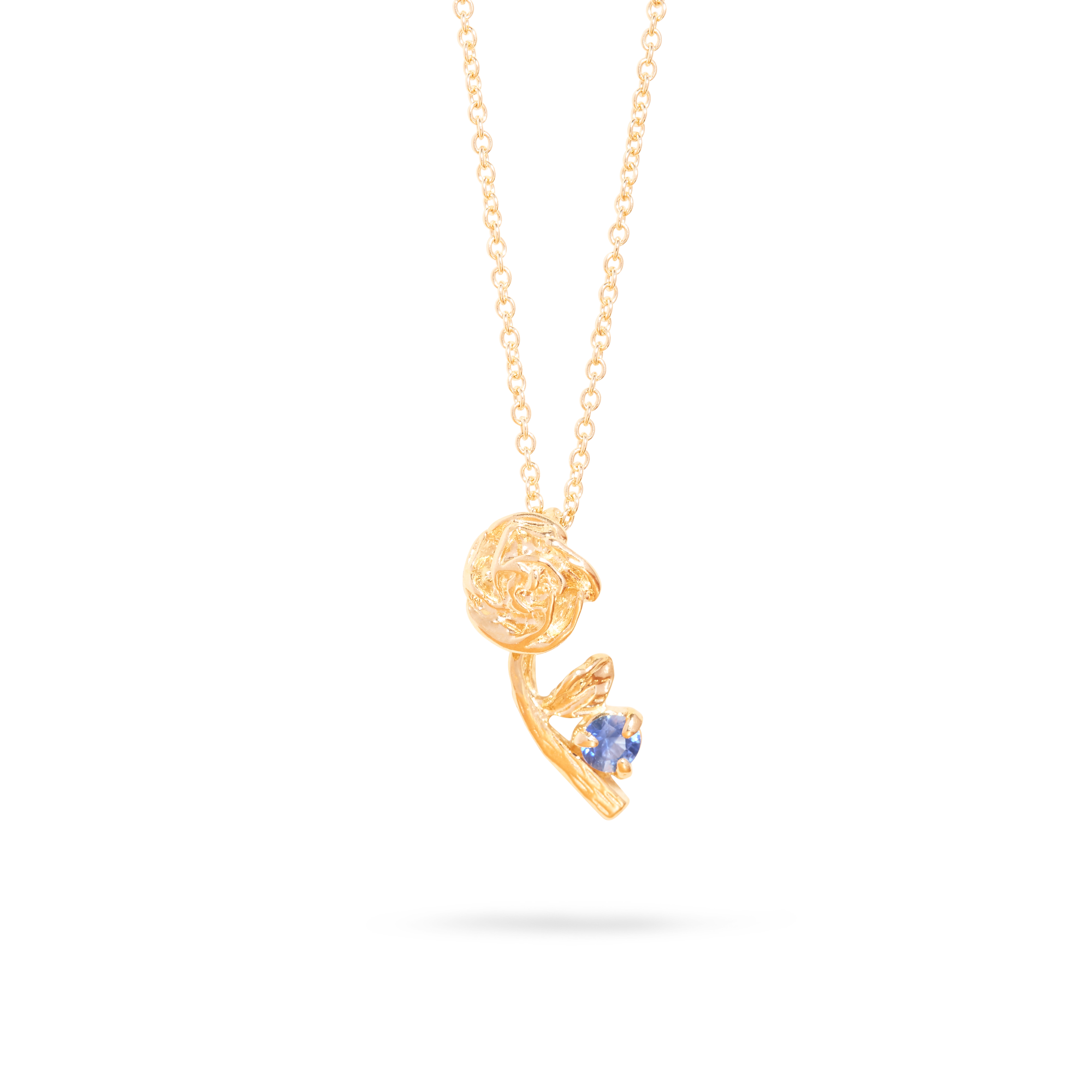 Stone and Strand 10K Yellow Gold Rose Charm With Blue Sapphire Necklace Front Image