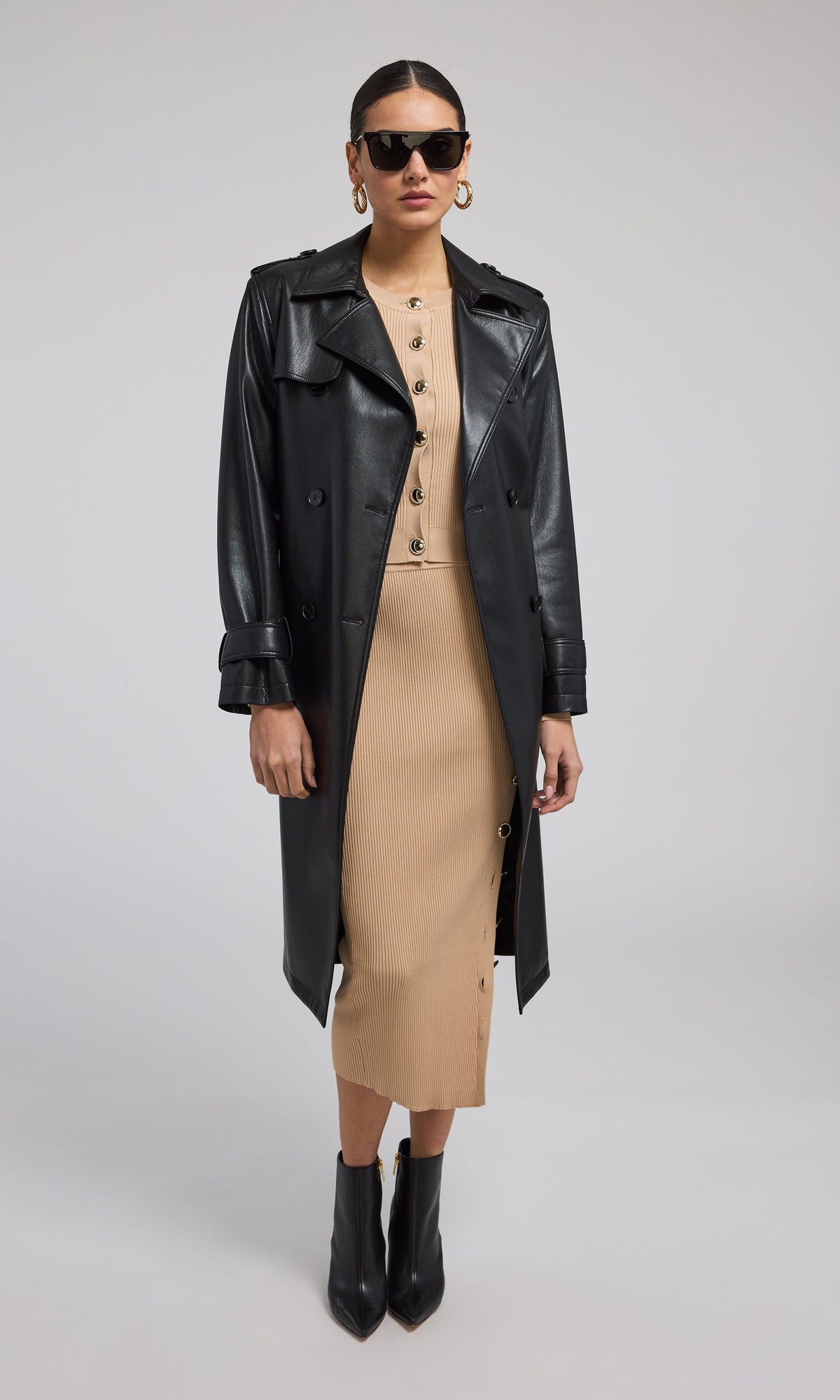 Danielle Vegan Leather Trench Coat | Black