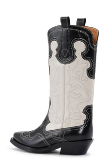 Mid Shaft Embroidered Western Boot Bicolor | Black/Egret