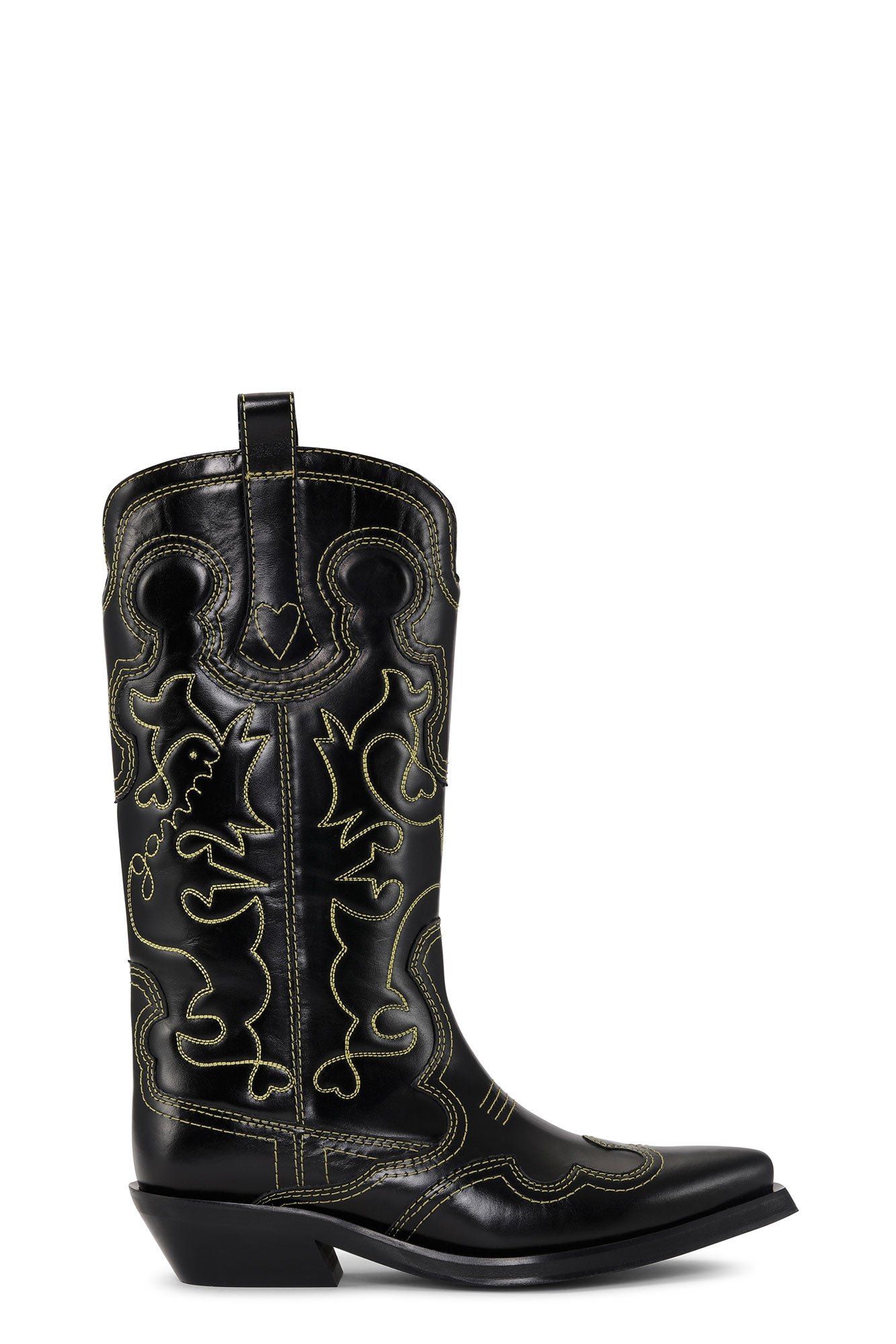 Mid Shaft Embroidered Western Boot Yellow Stitch | Black