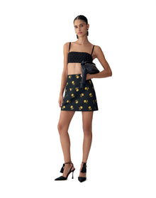 Embroidered Bandeau With Thin Straps | Black