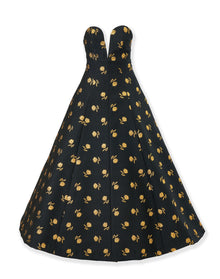 Strapless Deep V A-Line Tea Length Dress | Black Multi
