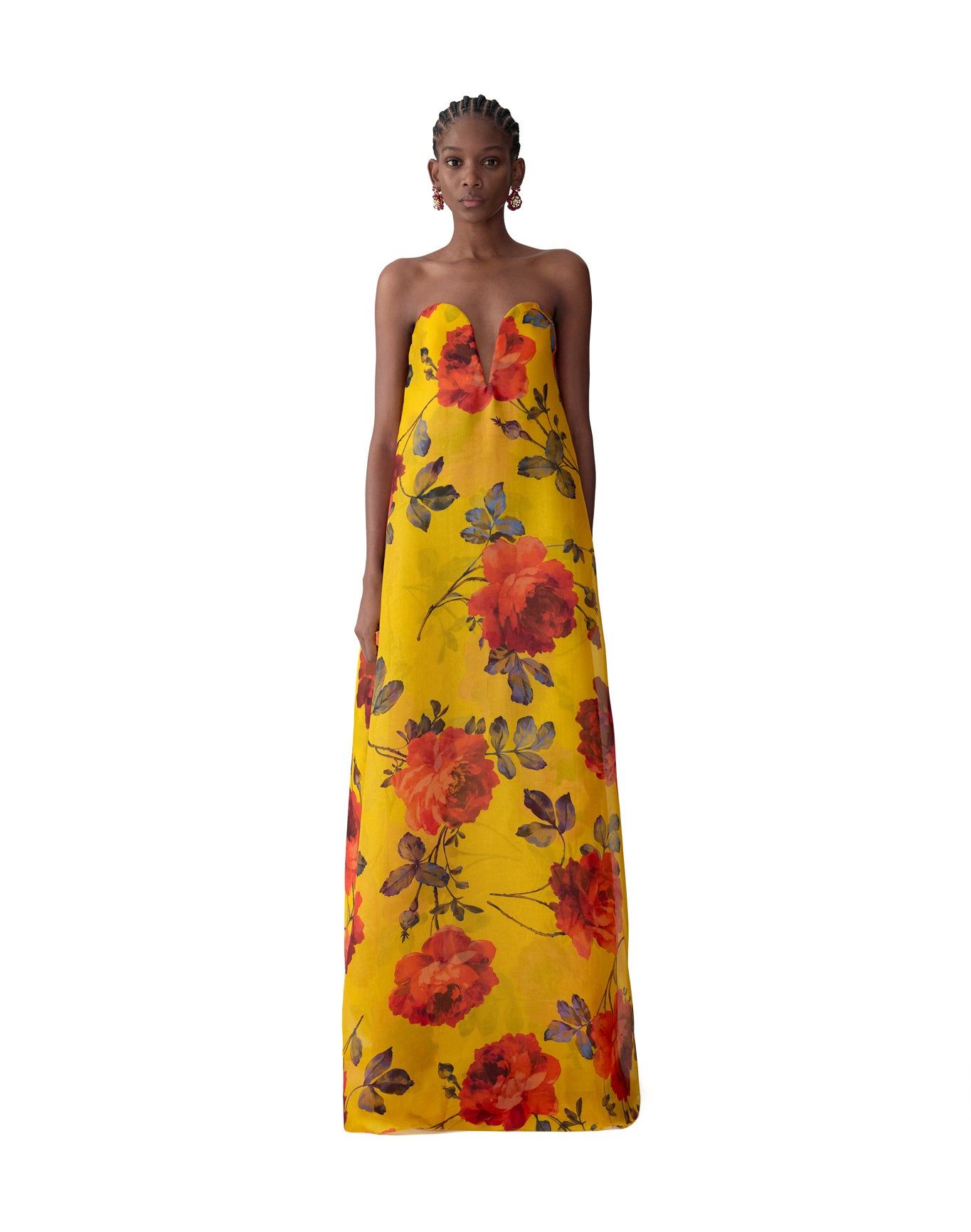 Strapless Deep V Gown | Saffron Multi