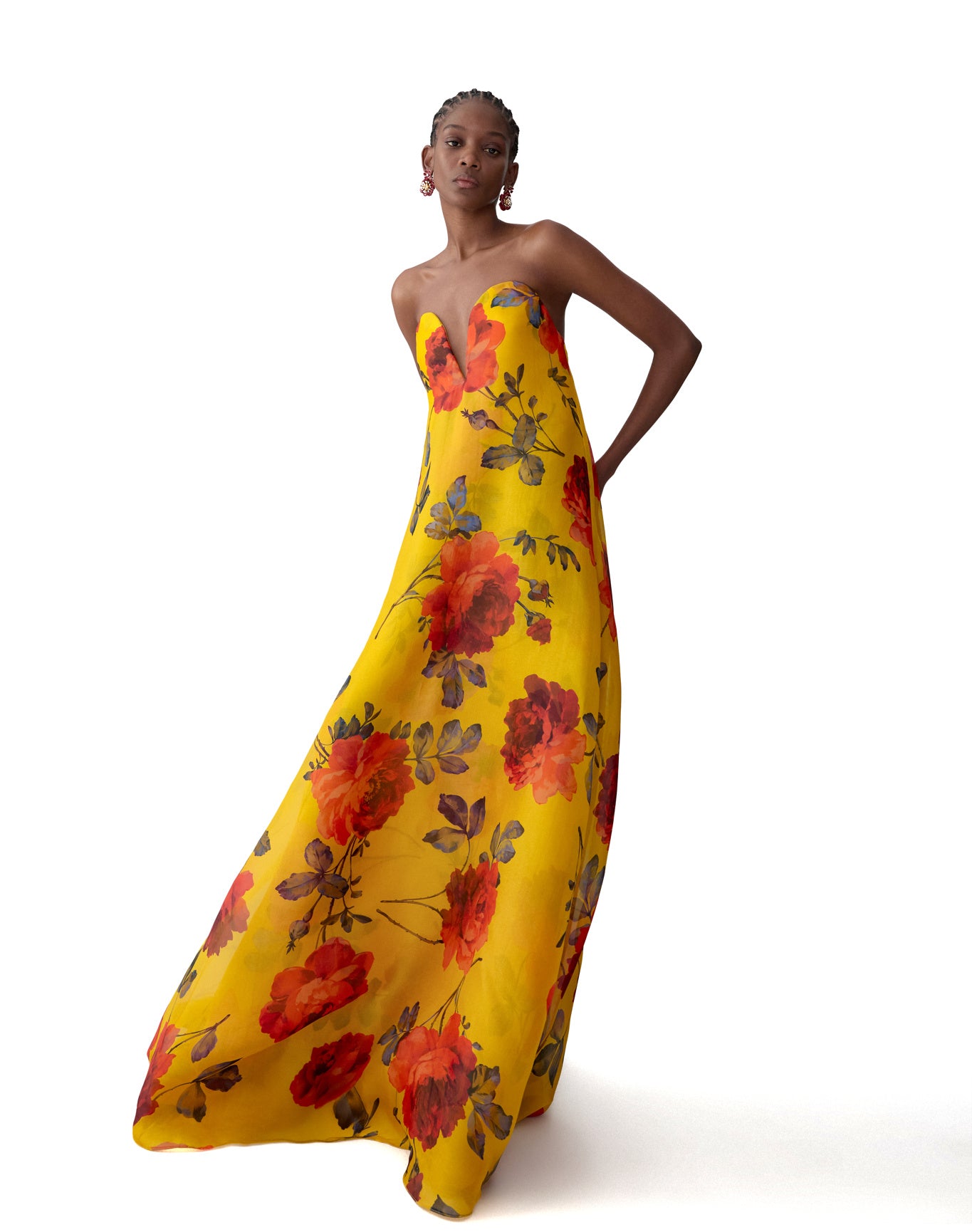 Strapless Deep V Gown | Saffron Multi