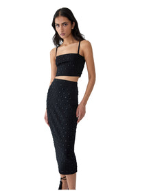 Embroidered Pencil Skirt | Black/Black