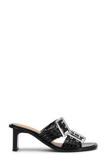 Feminine Buckle Heel Mule Sandal Naplack | Black