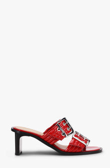 Feminine Buckle Heel Mule Sandal Naplack | Racing Red