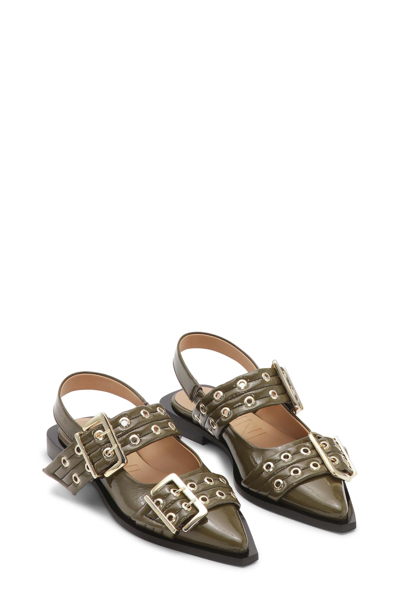 Feminine Buckle Ballerina Naplack | Military Olive