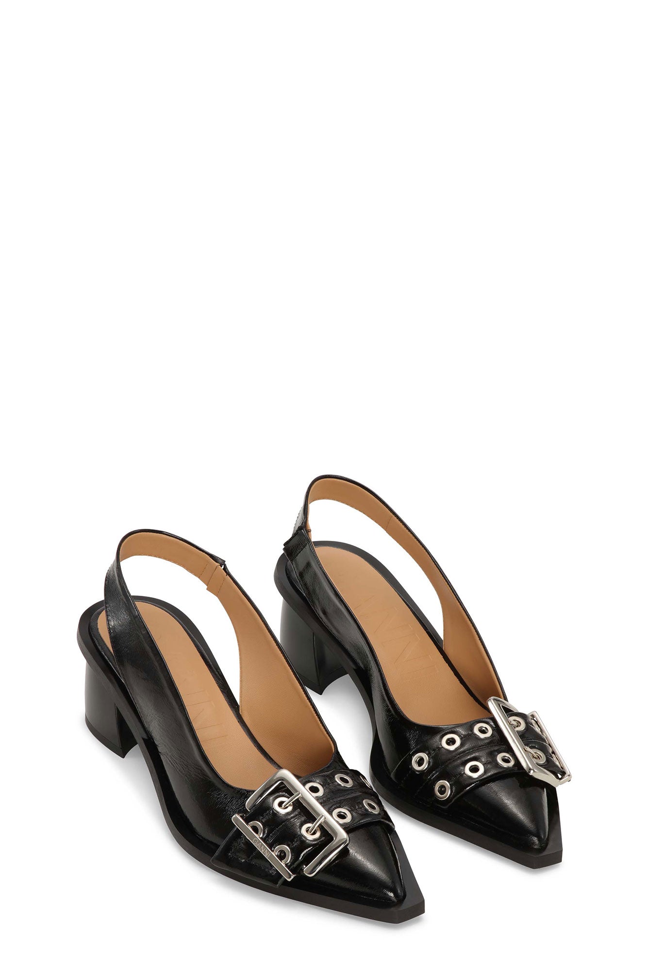 Feminine Naplack Buckle Slingback Pump | Black