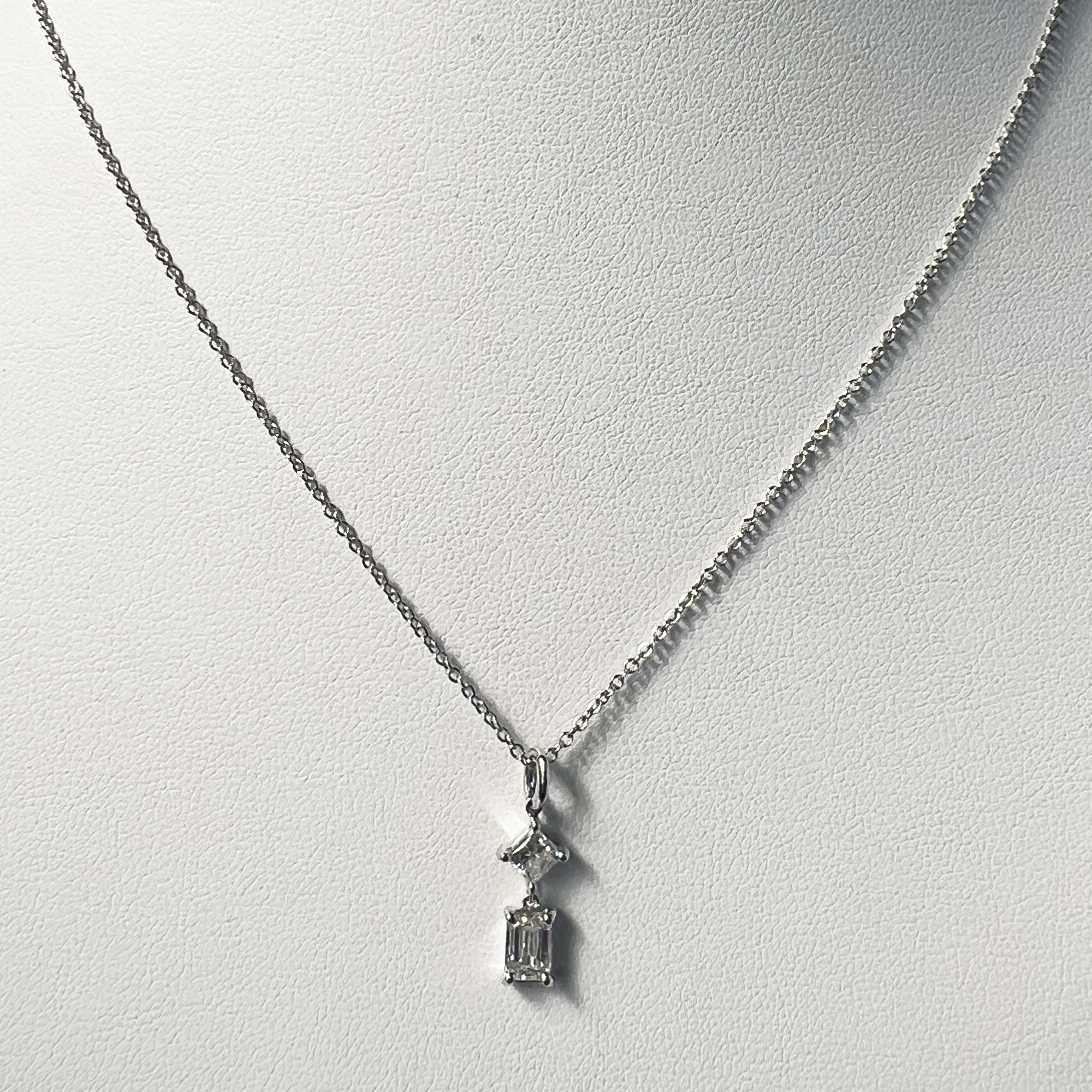 Drop Necklace | 14K White Gold | 0.79 CTW (Approx) Emerald Shape White Lab Diamond