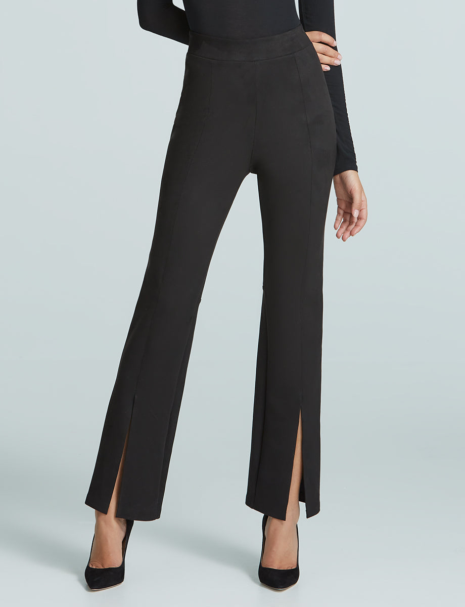 Faux Suede Split Front Pant::Black::Hover