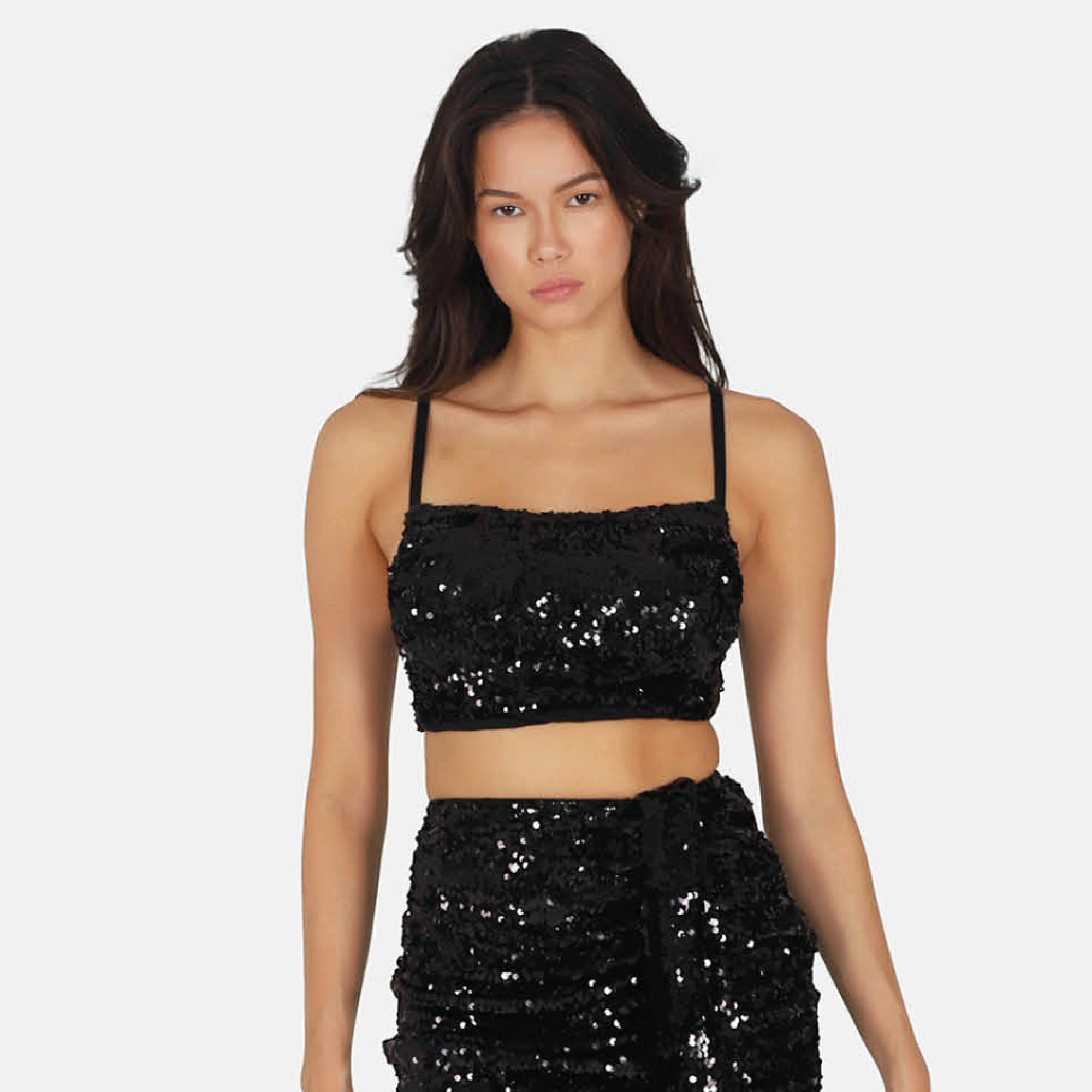 OW Collection Sequin Top | Black Caviar