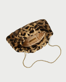 Serena Leopard Gathered Velvet Clutch in leopard print velvet.